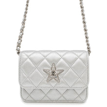 将图像加载到图库查看器中，CHANEL Star Motif Chain Card Case Silver Lambskin
