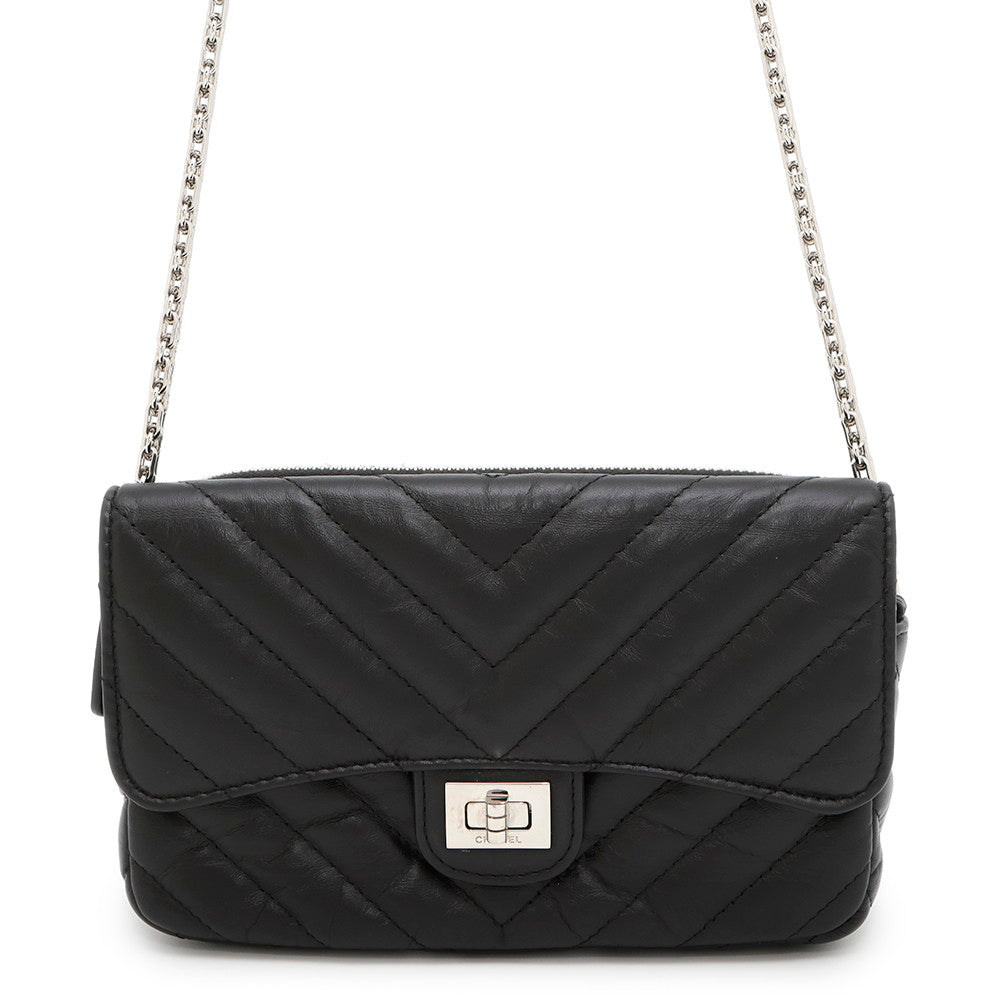 CHANEL ★Chevron 2.55 ChainShoulderPouch BlackAP2215 Lambskin
