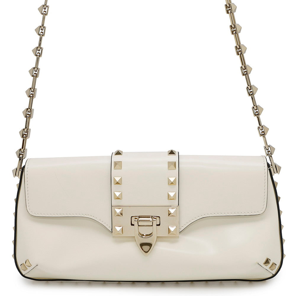 Valentino Garavani ★Rock Studded Shoulder Bag White Leather