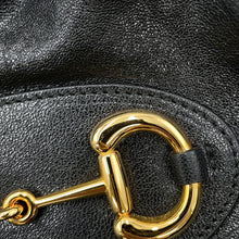 Load image into Gallery viewer, GUCCI Horsebit1955 Drawstring Shoulder Bag Black602089 Leather
