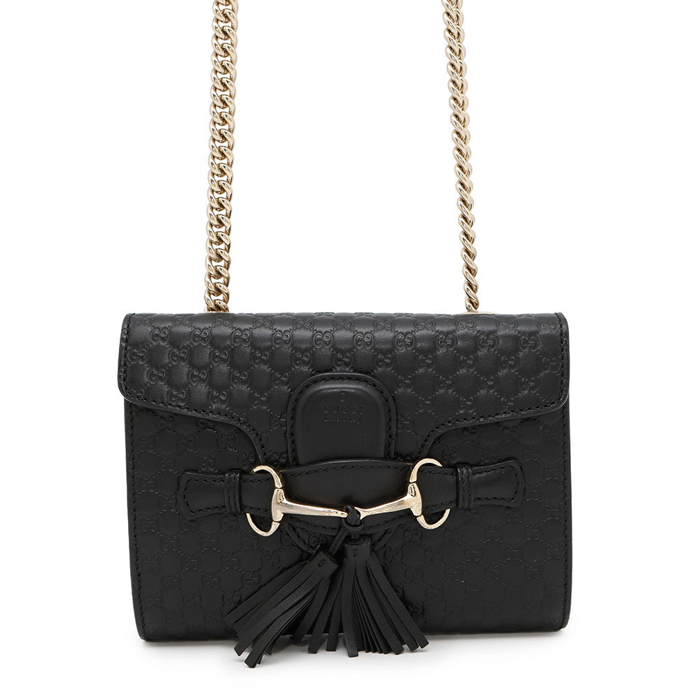 GUCCI MicroGuccissima Horsebit ChainShoulder Bag Black449636 Leather