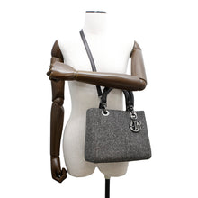将图像加载到图库查看器中，Dior Lady Dior 2WAY Handbag Gray/Black Canvas Leather Size Medium
