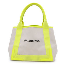 Load image into Gallery viewer, BALENCIAGA Navy Kabas Ivory/Yellow339933 Canvas Leather Size S
