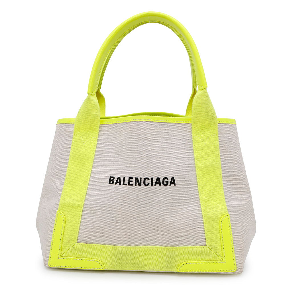 BALENCIAGA Navy Kabas Ivory/Yellow339933 Canvas Leather Size S