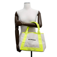 Load image into Gallery viewer, BALENCIAGA Navy Kabas Ivory/Yellow339933 Canvas Leather Size S
