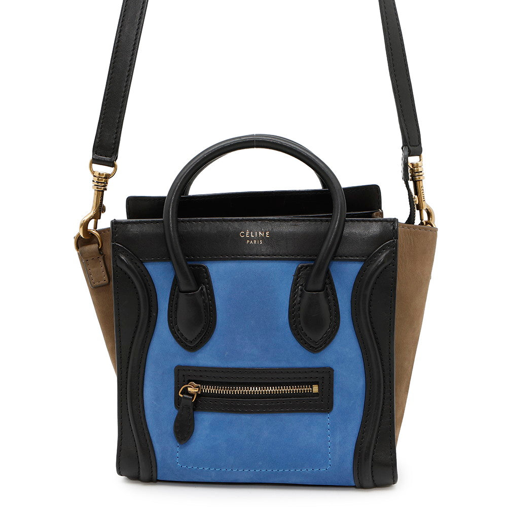 CELINE Luggage shopper Blue/Beige/Black168243 Suede leather Size Nano