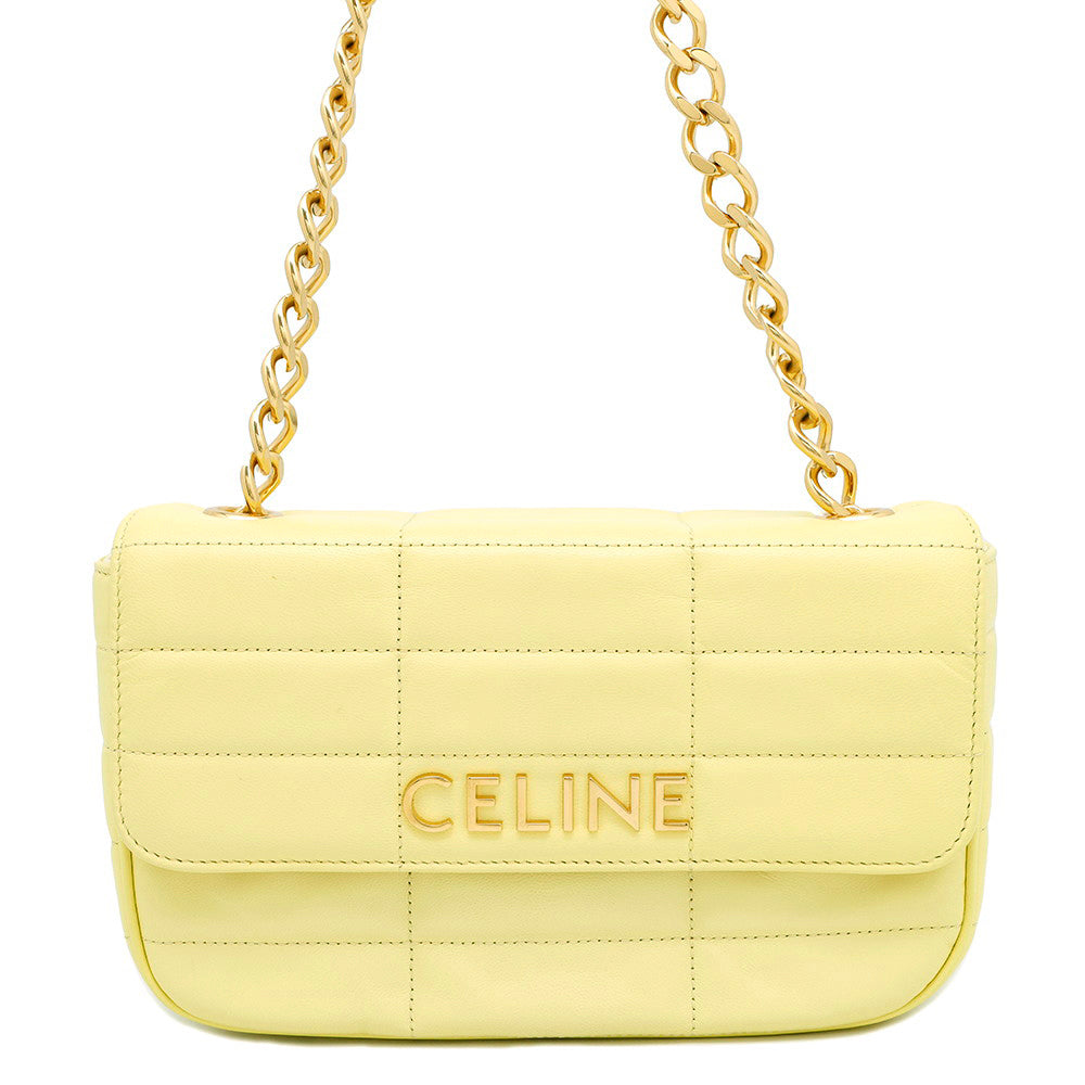 CELINE Mono Chrome Chain Shoulder Bag Yellow111273 Leather