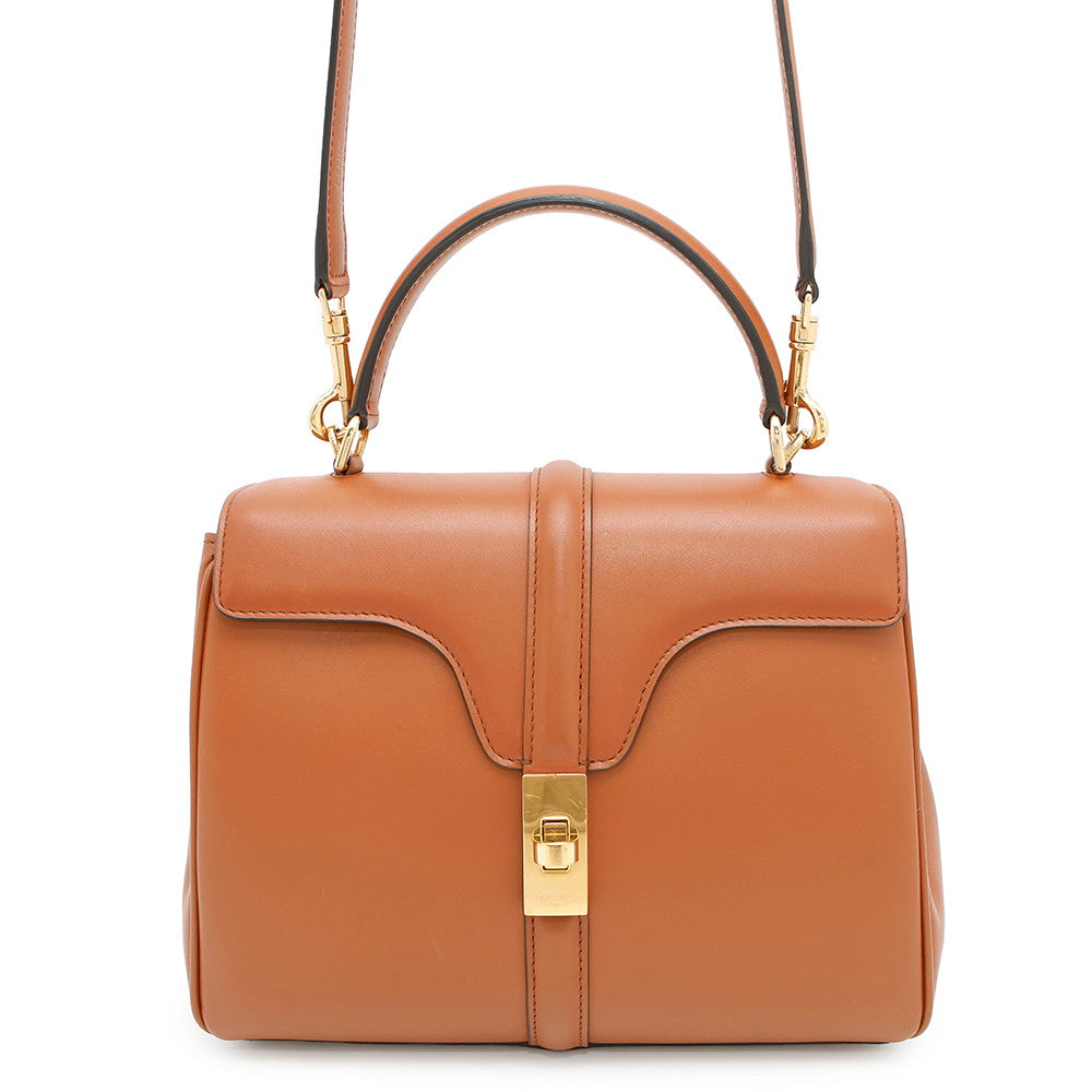 CELINE 16 SEISE 2WAY Handbag Brown188003 Calf Leather Size Small