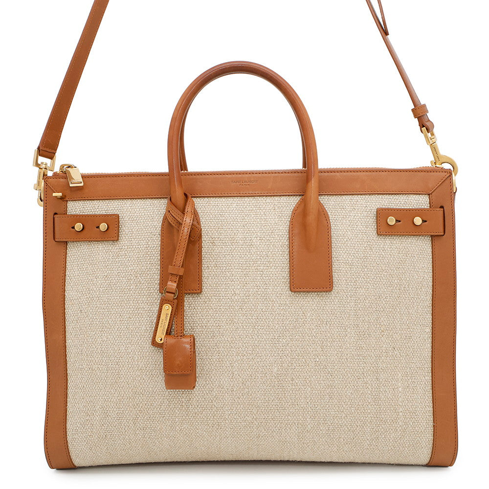 SAINT LAURENT PARIS Jour 2WAY Tote Bag Beige/Brown683825 Canvas Leather