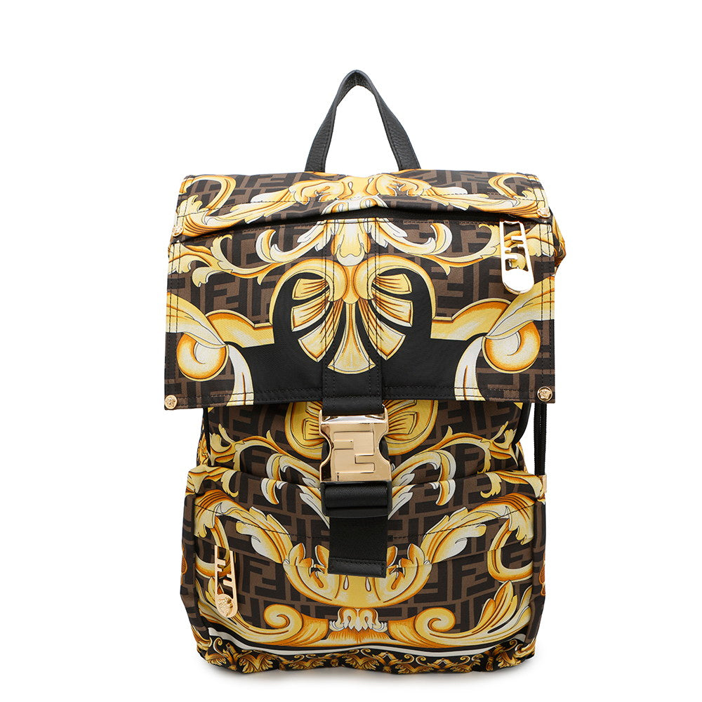 FENDI Fendace Zucca Backpack Black/Yellow7VZ066 Nylon