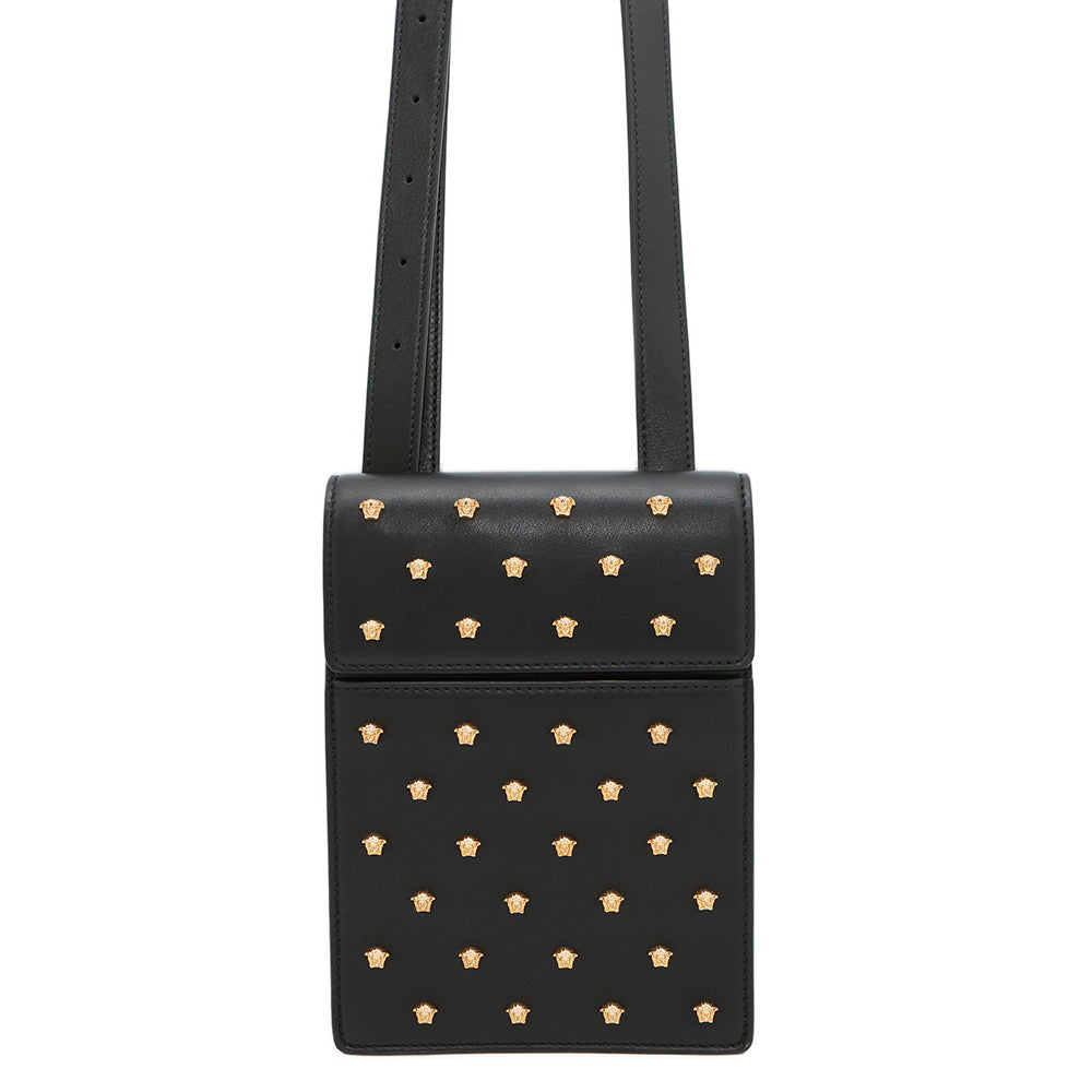 Gianni Versace Medusa Studded Shoulder Bag Black Leather