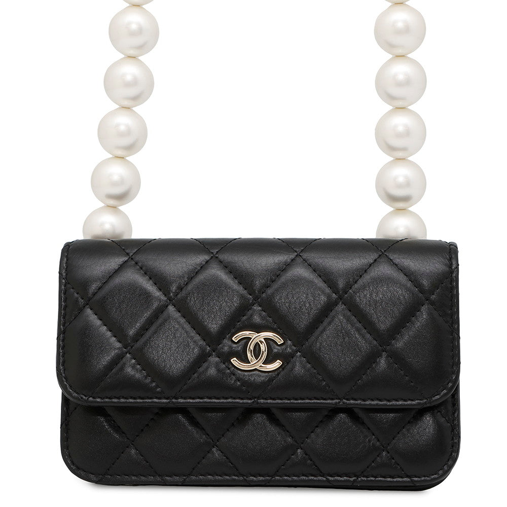 CHANEL Matelasse Pearl Chain Wallet BlackAP1839 Lambskin