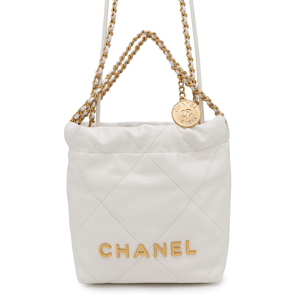 CHANEL CHANEL22 ChainShoulder Bag WhiteAS3980 Shiny Calf Leather Size Mini