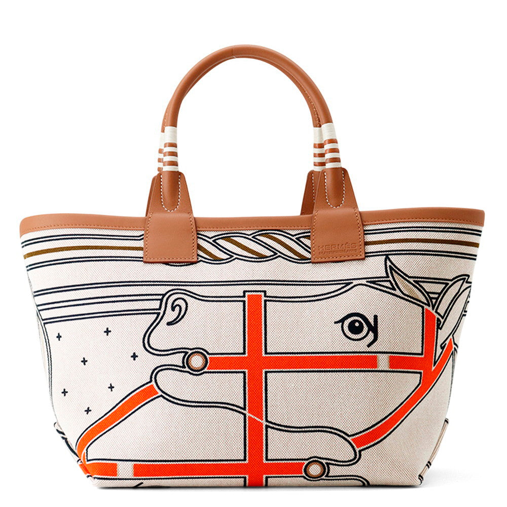 HERMES Steeple Gris/Ecru Toile H Swift Leather Size 25