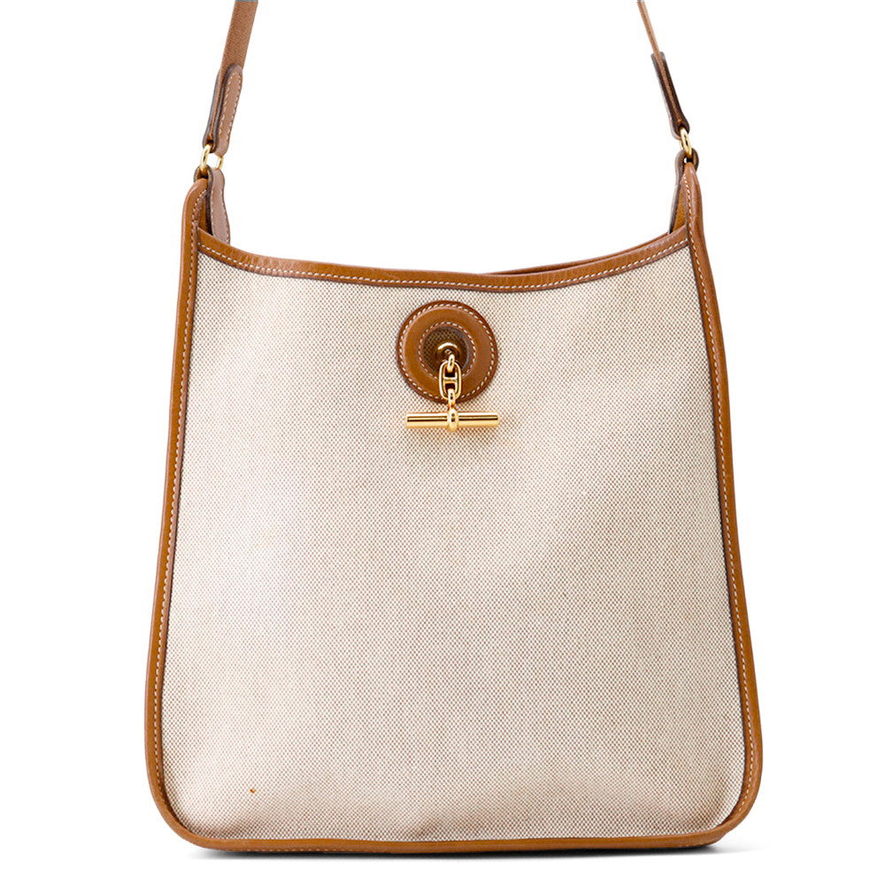 HERMES Vespa Gold Toile H Leather