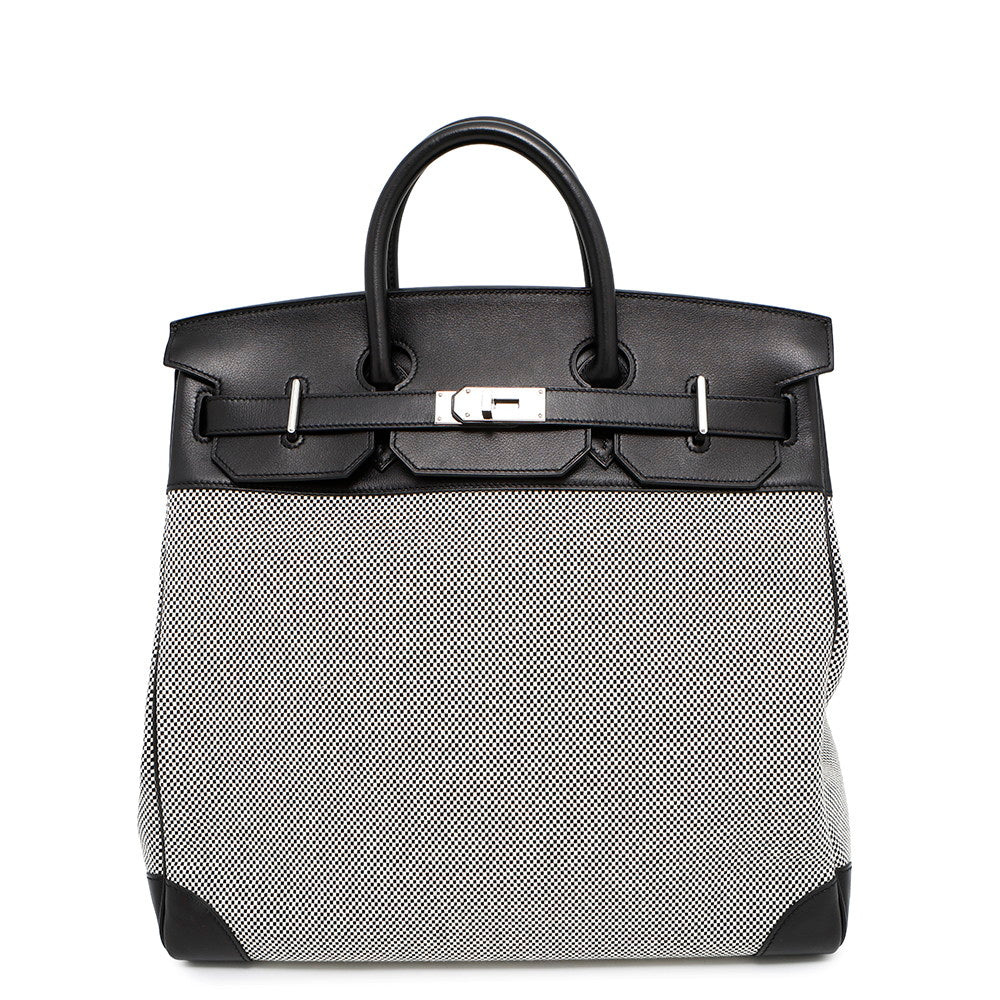 HERMES HAUT A COURROIES Black/Ecru Toile GM Evercolor Size 40
