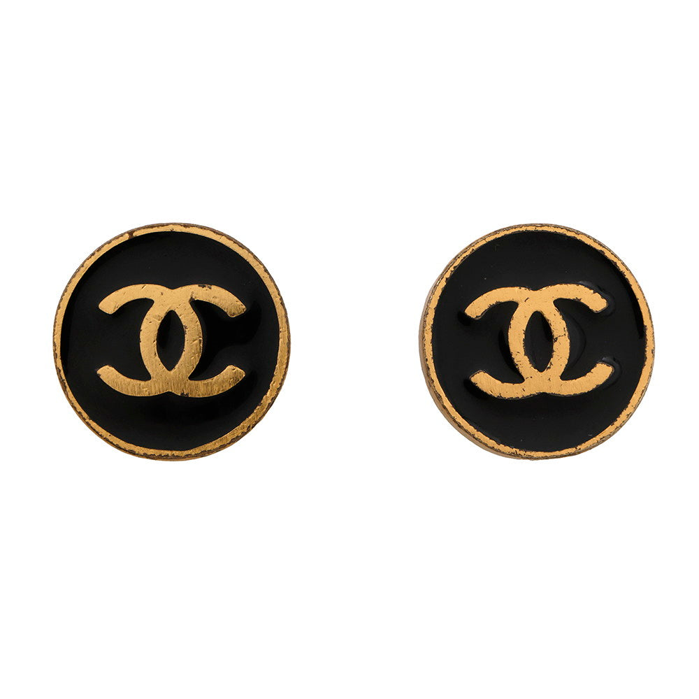 CHANEL CC Logo Earring Black Metal