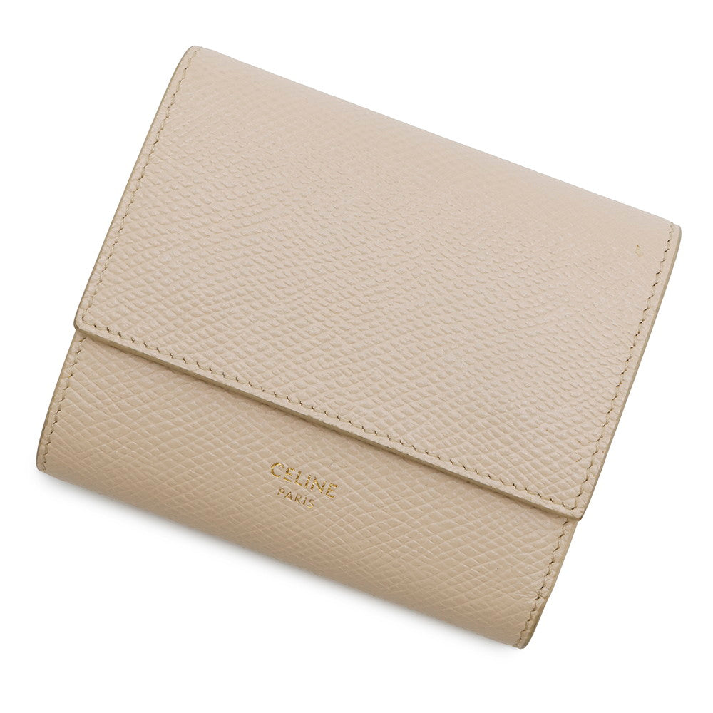 CELINE Trifold Compact Wallet Beige10B573 Leather