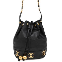 将图像加载到图库查看器中，CHANEL Triple Coco Chain Drawstring Bag Black Caviar Leather
