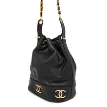 将图像加载到图库查看器中，CHANEL Triple Coco Chain Drawstring Bag Black Caviar Leather
