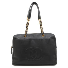 将图像加载到图库查看器中，CHANEL CC Logo Chain Travel Bag Black Caviar Leather
