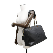 将图像加载到图库查看器中，CHANEL CC Logo Chain Travel Bag Black Caviar Leather
