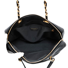 将图像加载到图库查看器中，CHANEL CC Logo Chain Travel Bag Black Caviar Leather
