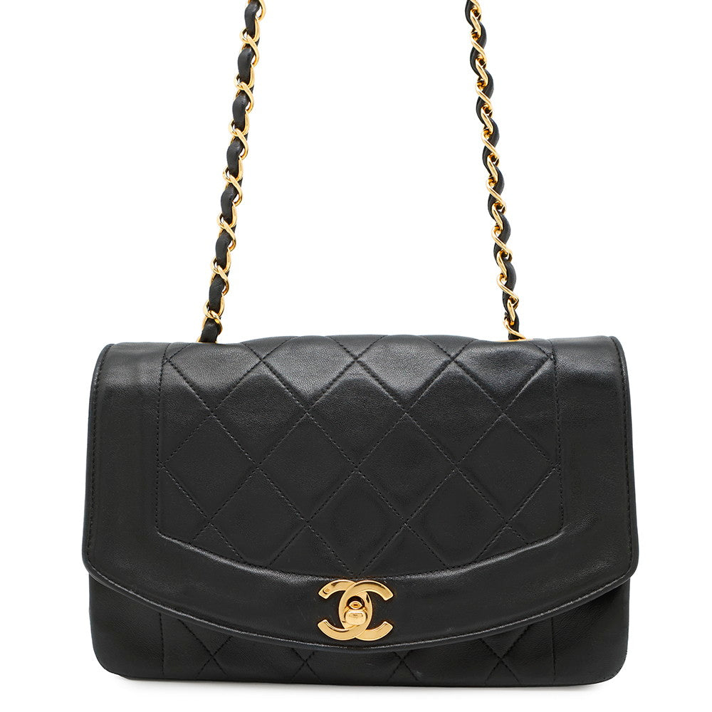 CHANEL ★Diana Chain Shoulder Bag BlackA01164 Lambskin Size 22