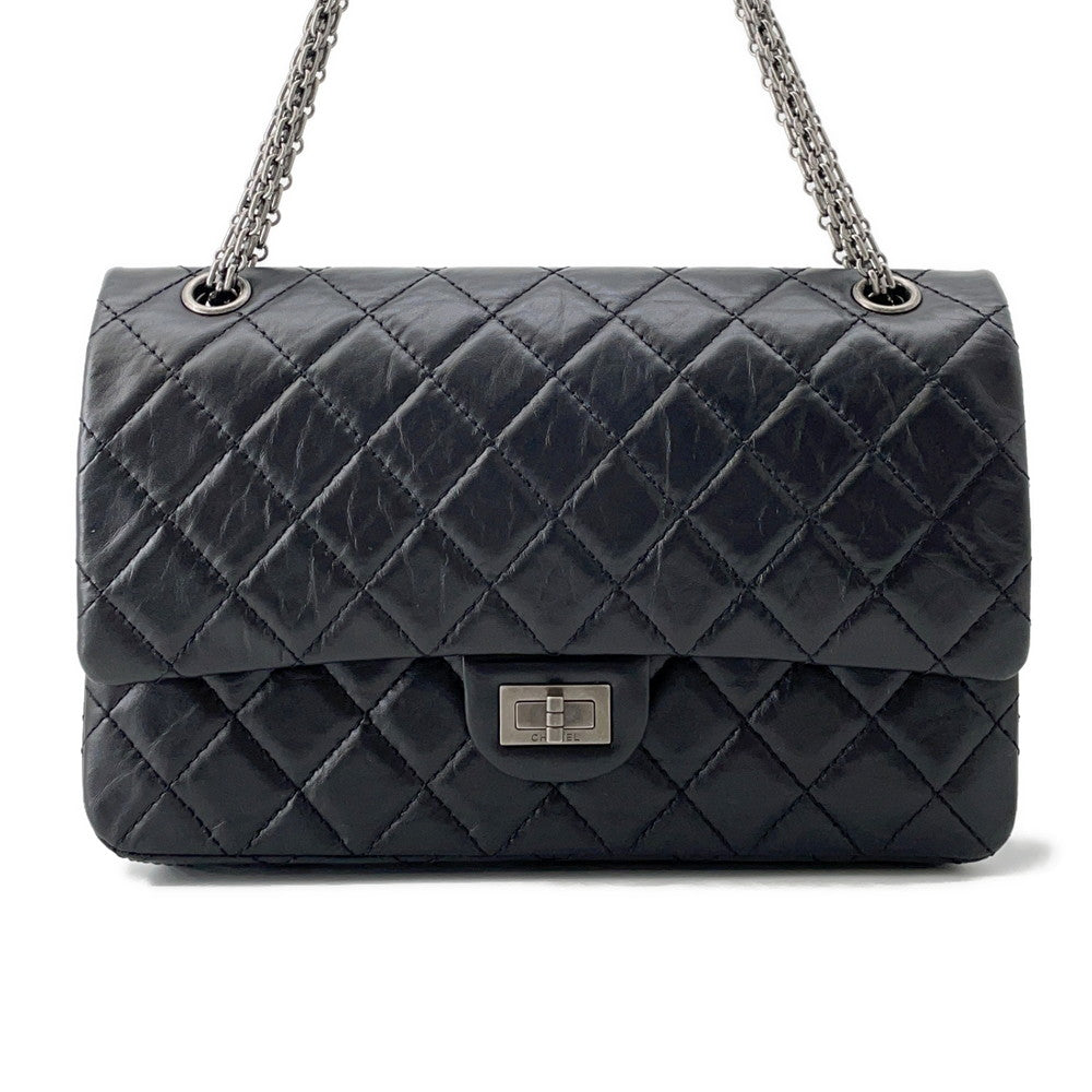 CHANEL 2.55 Chain Shoulder Bag BlackA37590 Aged Calf Leather Size 25