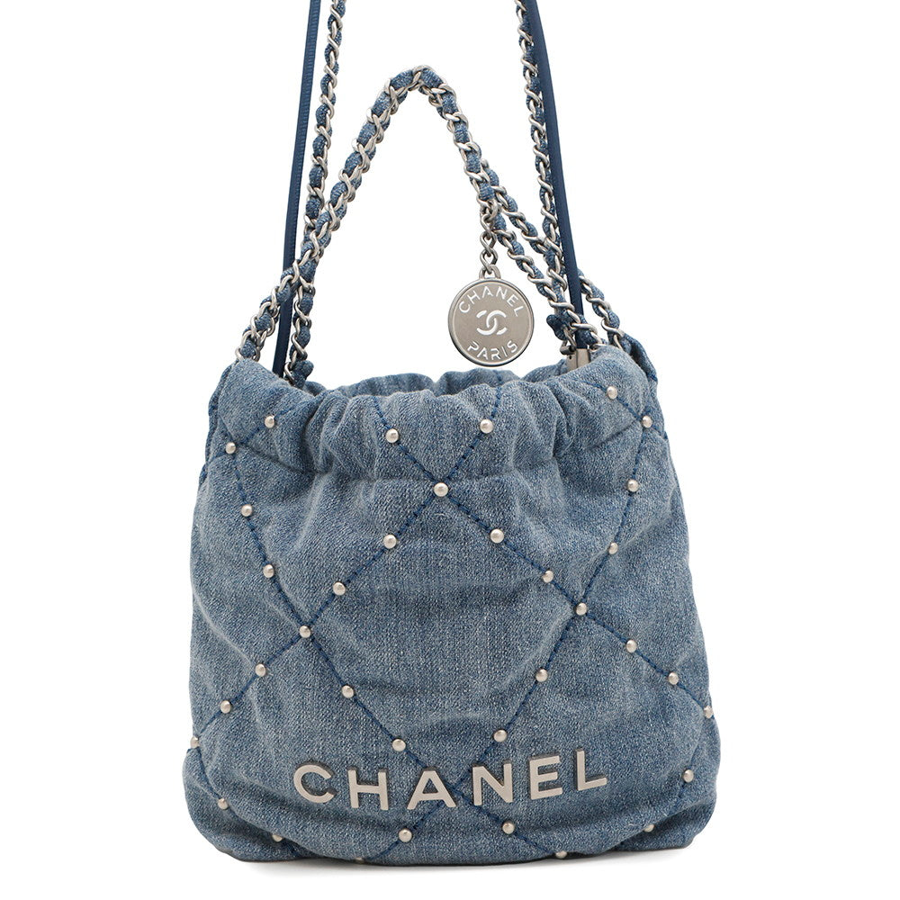 CHANEL CHANEL22 ChainShoulder Bag BlueAS3980 Denim Size Mini