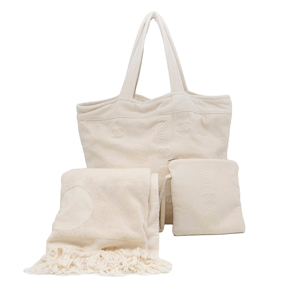 CHANEL ★Beach bag Ivory Cotton100%