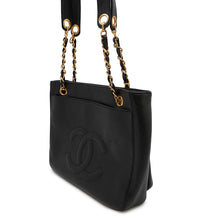 将图像加载到图库查看器中，CHANEL CC Logo ChainTote Bag Black Caviar Leather

