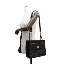将图像加载到图库查看器中，CHANEL CC Logo ChainTote Bag Black Caviar Leather
