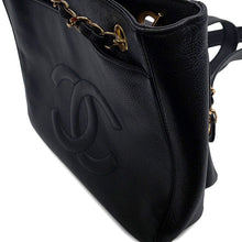 将图像加载到图库查看器中，CHANEL CC Logo ChainTote Bag Black Caviar Leather

