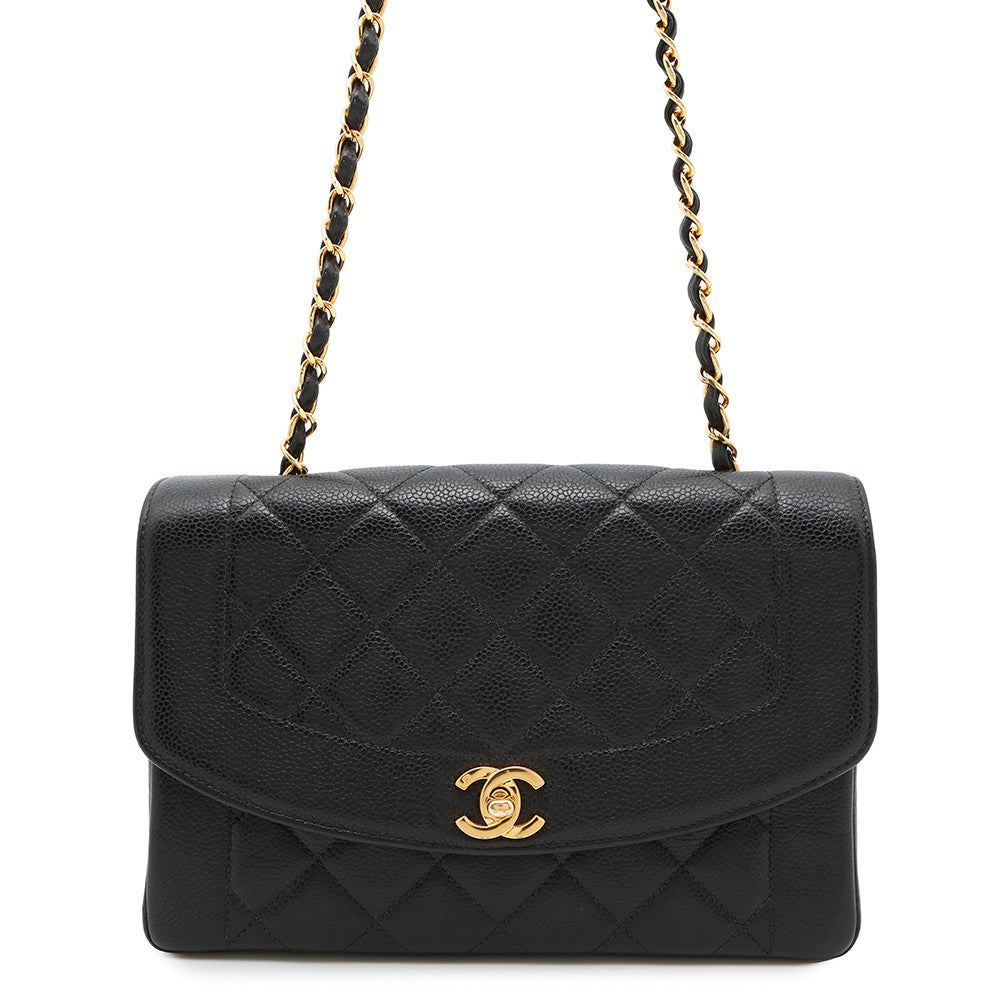CHANEL ★Diana ChainShoulder Bag BlackA01165 Caviar Leather Size 25