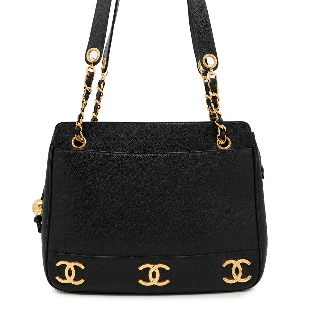 CHANEL ★Chain Tote Bag BlackA03675 Caviar Leather