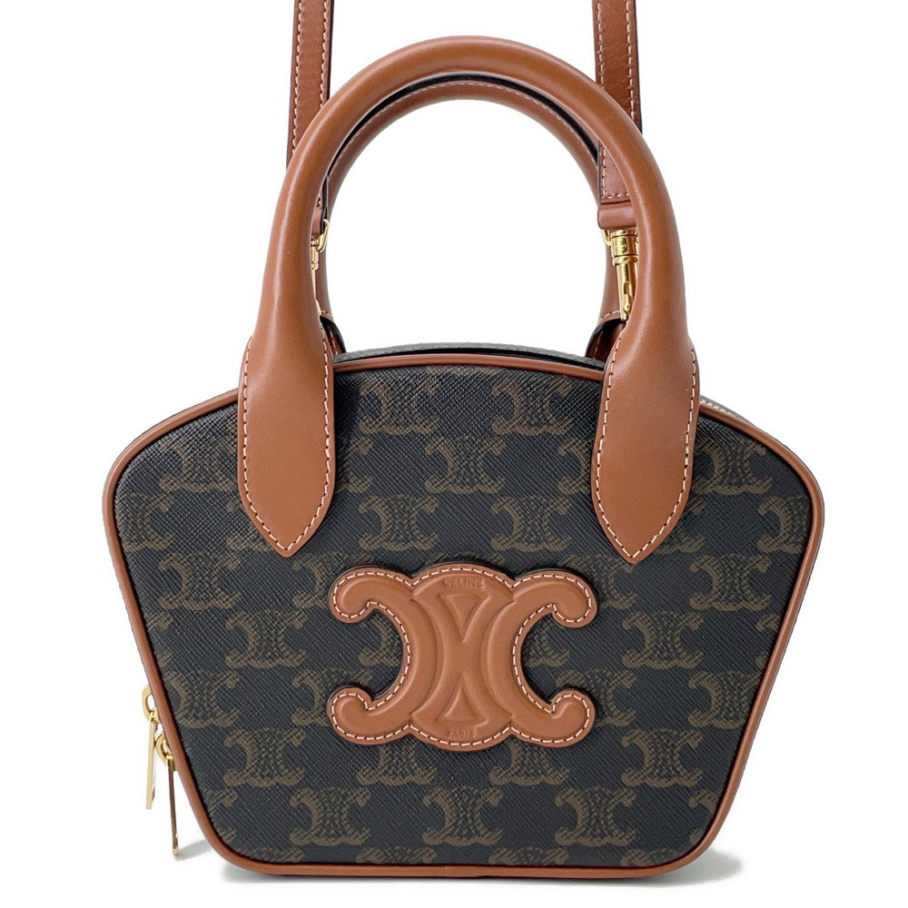 CELINE Triomphe 2-way Bowling Bag Tan110462 PVC Leather Size Mini