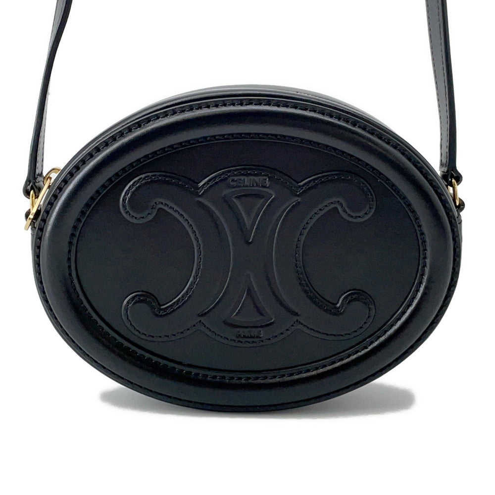 CELINE Oval Purse Cuir Triomphe Shoulder Bag Black10I703 Leather