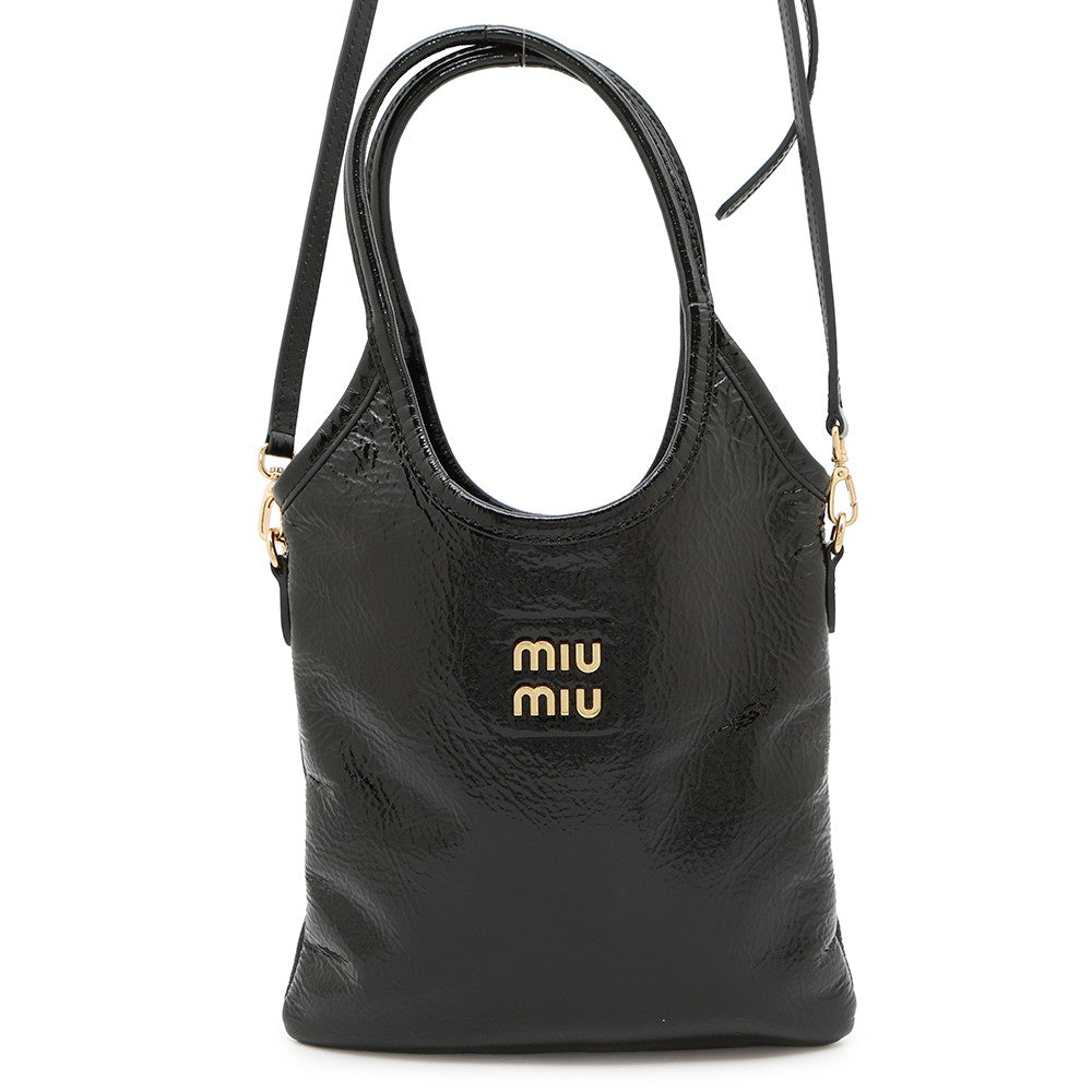 MIUMIU Ivy Naplak 2-Way Bag Black5BA281 Patent Leather