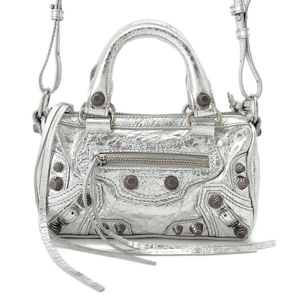BALENCIAGA Le Cagoule 2-way Shoulder Bag Silver792599 Leather Size Nano