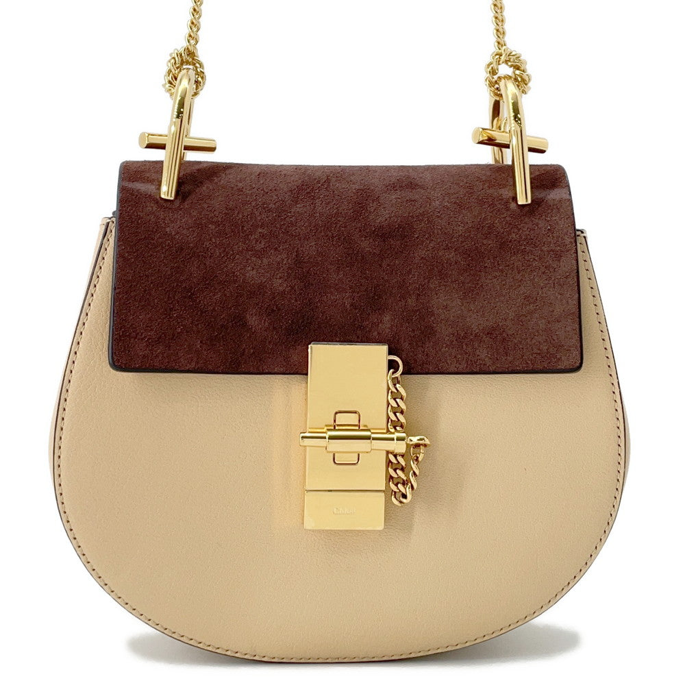 Chloe Drew Chain Shoulder Bag Beige/Brown Leather suede