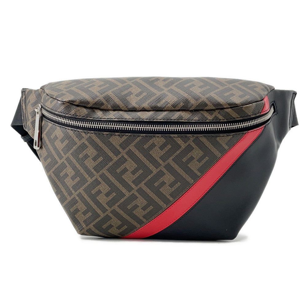 FENDI Zucca Waist Bag Brown/Black/Red7VA434 PVC Leather