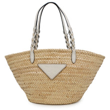将图像加载到图库查看器中，PRADA Woven Palm Basket Bag Natural/White1BG314 Straw Leather
