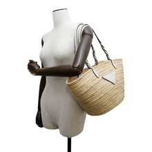 将图像加载到图库查看器中，PRADA ★Woven Palm Basket Bag Natural/White1BG314 Straw Leather
