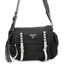将图像加载到图库查看器中，PRADA Studded Shoulder Bag Black/White1BD118 Nylon Leather
