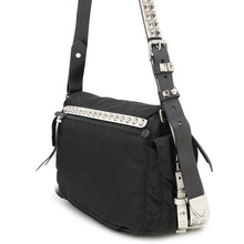 将图像加载到图库查看器中，PRADA Studded Shoulder Bag Black/White1BD118 Nylon Leather
