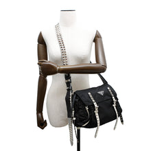 将图像加载到图库查看器中，PRADA Studded Shoulder Bag Black/White1BD118 Nylon Leather
