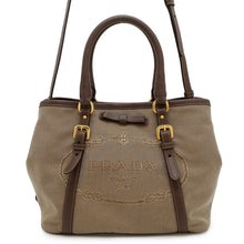 将图像加载到图库查看器中，PRADA Logo Jacquard 2-way Tote Bag Brown/KhakiBN1841 Leather Canvas
