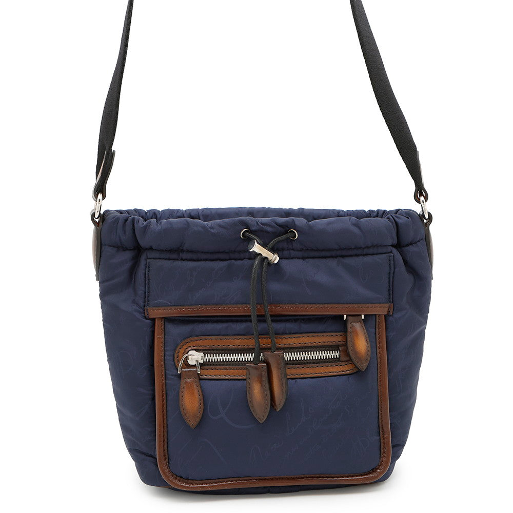 Berluti Scritto Shoulder Bag Brown/Navy/Khaki Nylon Leather