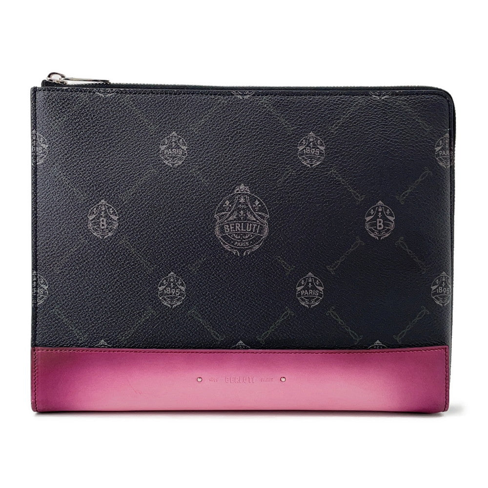 Berluti Nino Volume Clutch Bag Black/Pink Leather